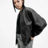 Belle Oversized Leather Bomber Biker Jacket
