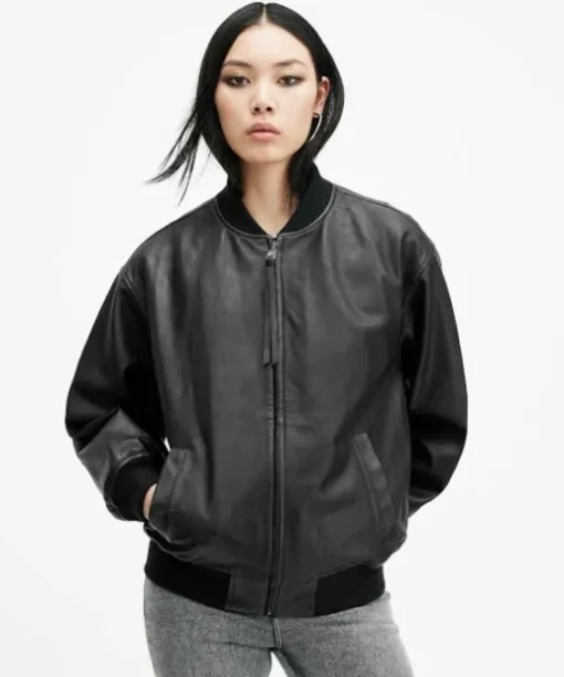 Belle Oversized Leather Bomber Jacket