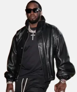 Diddy Oversized Leather Bomber Jacket