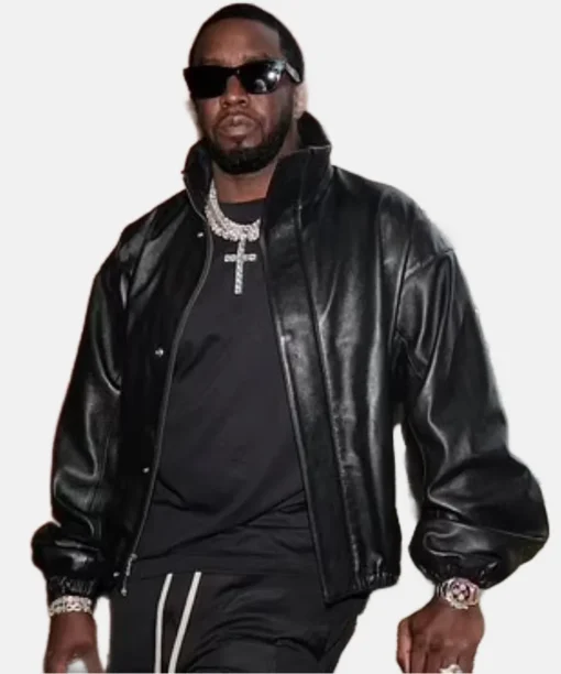 Diddy Oversized Leather Bomber Jacket