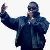 Diddy Combs Charges Black Leatehr Oversized Jacket