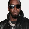 Diddy Combs Charges Black Leather Bomber Jacket