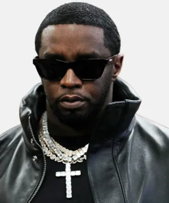 Diddy Combs Charges Black Leather Jacket