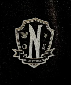 H&M x Wednesday Addams Girls Embroidered Letterman Varsity Jacket