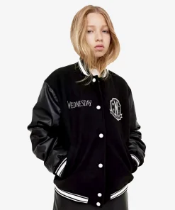 H&M x Wednesday Addams Girls Letterman Varsity Jacket