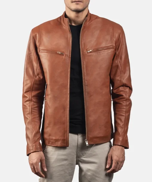 Men Brown Leather Biker Jacket