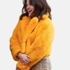 Selena Gomez Yellow Fur Jacket