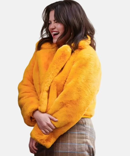 Selena Gomez Yellow Fur Jacket