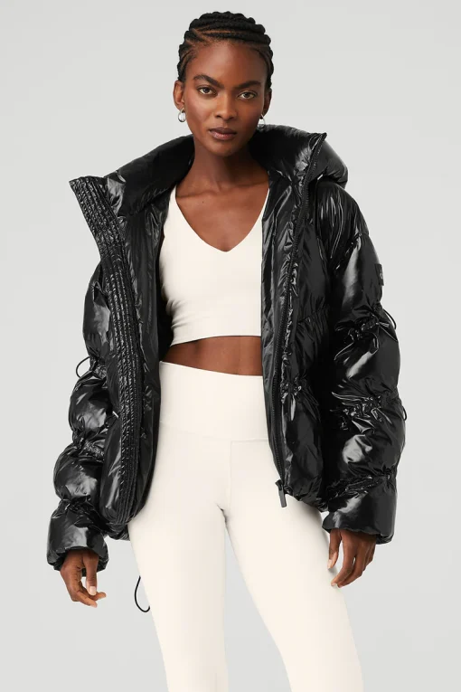 Women Stunner Oversized Black Puffer Hooded Jacket