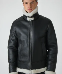 BLACK AVIATOR LEATHER JACKET