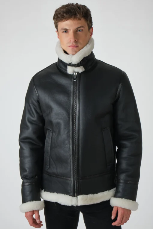 BLACK AVIATOR LEATHER JACKET