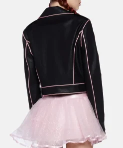 Janice LeAnn Brown Wizards Beyond Waverly Place Tv Series Billie Black Leather Crop Jacket with Pink Hearts