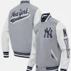 Shop New York Yankees Pro Standard Heather Gray Script Tail Varity Jacket