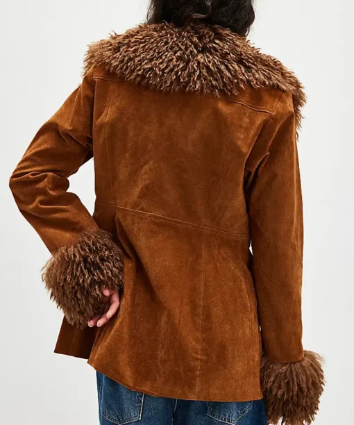 Bella Hadid Brown Fur Suede Leather Coat