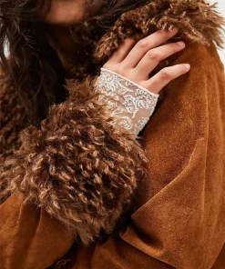 Bella Hadid Brown suede Fur Coat