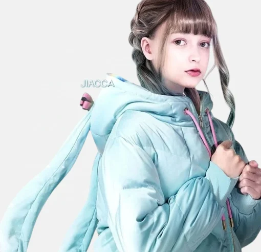 Hatsune Miku Bows and Twintails Blue Green Puffer Jacket