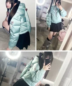Hatsune Miku Bows and Twintails Blue Green Down Puffer Jacket