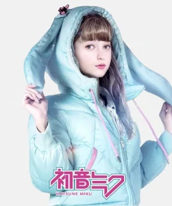 Hatsune Miku Bows and Twintails Blue Green Down Jacket