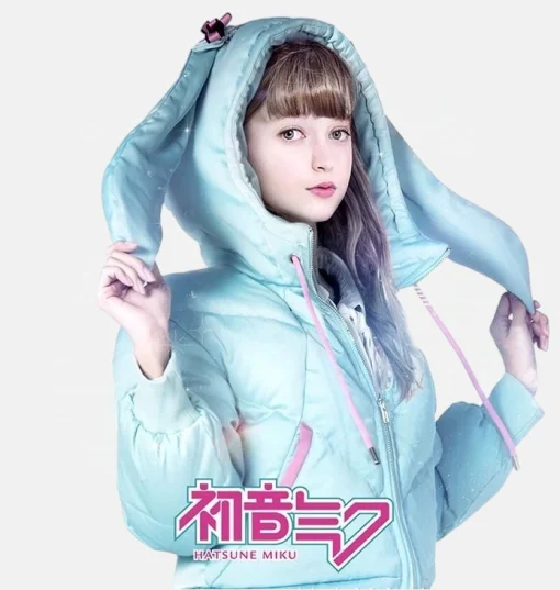 Hatsune Miku Bows and Twintails Blue Green Down Jacket