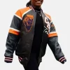 Simone Biles Chicago Bears Jonathan Owens Varsity Leather Bomber Jacket