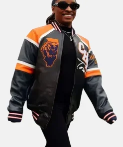 Simone Biles Chicago Bears Jonathan Owens Varsity Leather Bomber Jacket