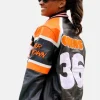 Simone Biles Chicago Bears Jonathan Owens Jersey Number Varsity Leather Bomber Jacket