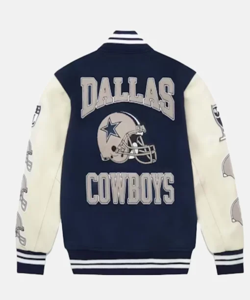 Shop OVO x NFL Dallas Cowboys BlueWhite Varsity Bomber Jacket For Men and Wome