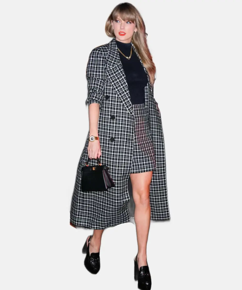 Taylor Swift Black Plaid Long Coat