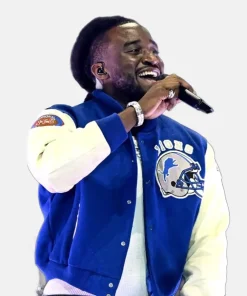 Thanksgiving Halftime Performance Shaboozey Detroit Lions Blue Letterman Varsity Jacket