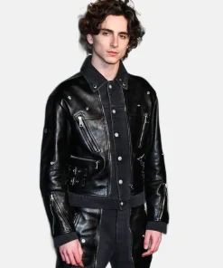 Timothée Chalamet Vanity Fair Oscar Party Leather Jacket