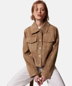 Women Mint Velvet Brown Suede Cropped Jacket