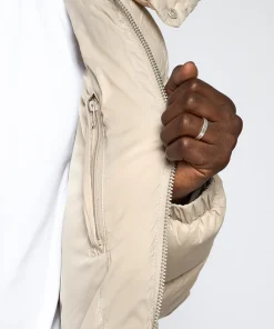 Mens Beige Puffer Hooded Jacket