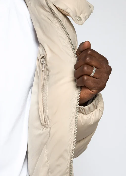 Mens Beige Puffer Hooded Jacket