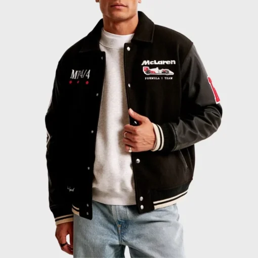 Abercrombie Formula 1 Team McLaren Varsity Bomber Jacket (Black)