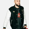  Adidas Manchester United F.C. Wool Black and White Varsity Jacket With Leather Sleeves