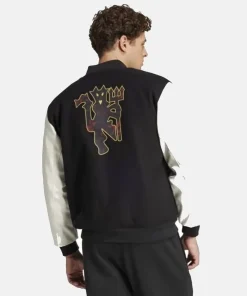 Adidas Manchester United F.C. Wool Varsity Jacket With Leather Sleeves