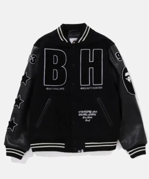 BAPE x Bounty Hunter Varsity Jacket Black