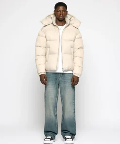 Beige Puffer Hooded Jacket