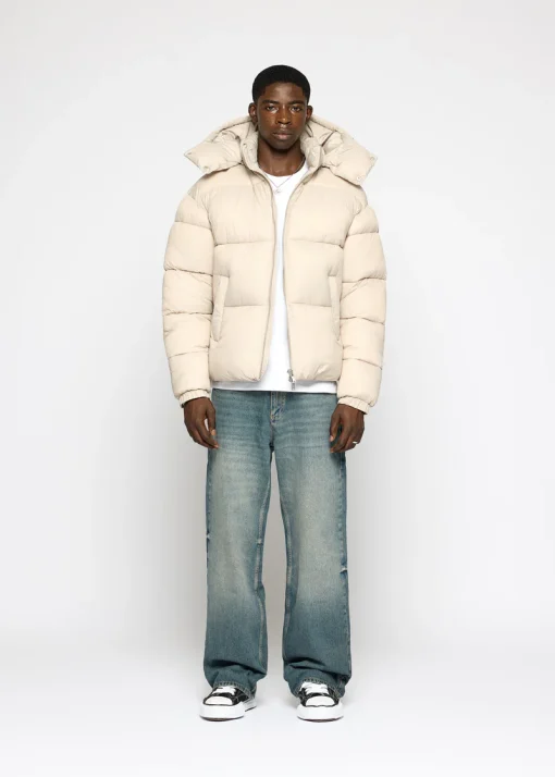 Beige Puffer Hooded Jacket