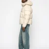 Beige Puffer Hooded Jacket mens