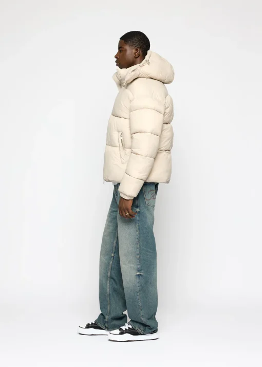 Beige Puffer Hooded Jacket mens