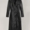 Black Leather Kendall Jenner Trench Coat
