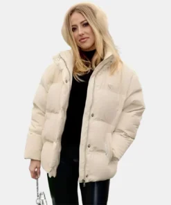 Brittany Mahomes Beige Puffer Chiefs Jacket Prada