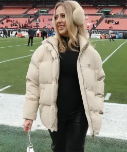 Brittany Mahomes Chiefs Beige Puffer Jacket