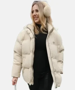 Brittany Mahomes Chiefs Puffer Jacket Beige