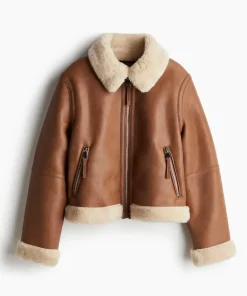 Brown Fur Oversized Aviator Jacket