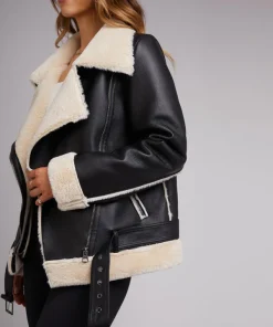 Dakota Johnson Black Leatehr Sharling Aviator Jacket