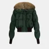 Dsquared2 Green Crop Puffer Jacket wiht Hooded Fur