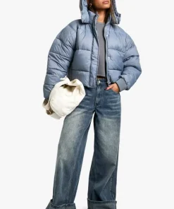 Female Light Grey Quilted Hooded Puffer Jacket