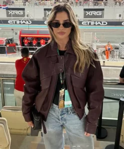 Formula 1Abu Dhabi Grand Prix 2024 Tia Lineker Maroon Leather Oversized Jacket